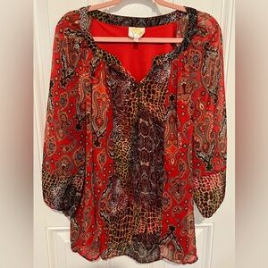 fig and flower Red Paisley & Animal Print Blouse
